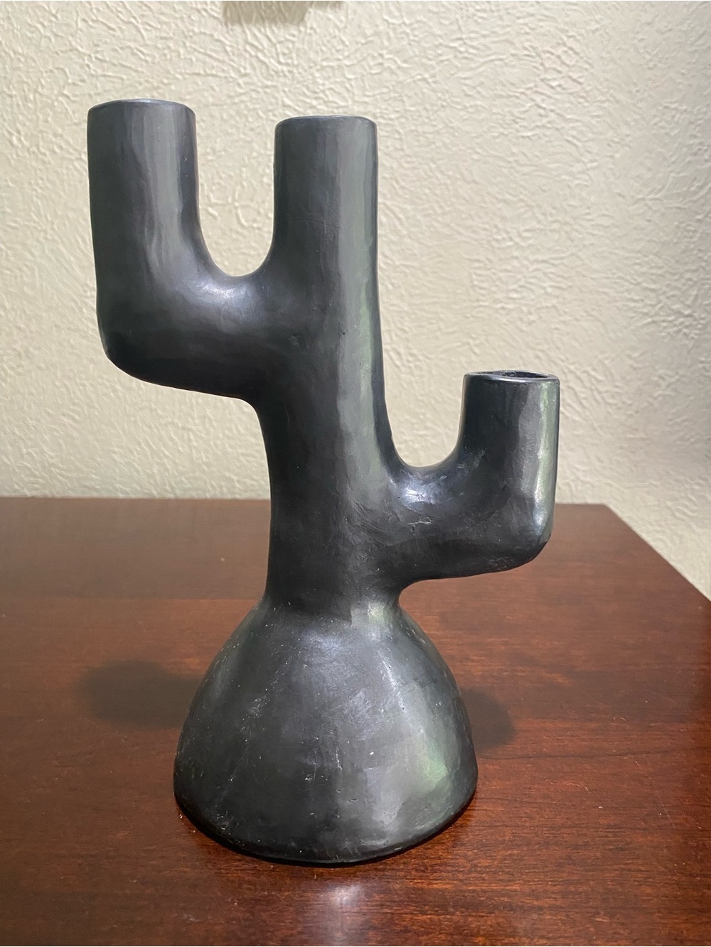 Modela, (Barro Negro)Modern Black Candle Stick Holder from Mexico